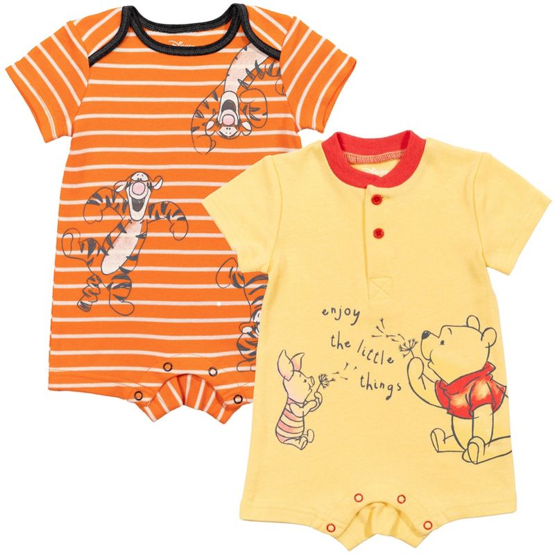 Disney Winnie the Pooh Mickey Mouse Tigger Baby 2 Pack Henley Rompers Newborn to Toddler, 1 of 8