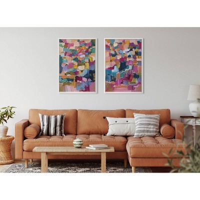 Sylvie Applause Multicolored Abstract Canvas Art Set with White Frames