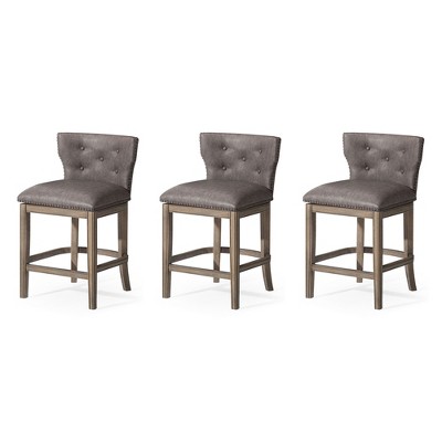 Maven Lane Hugo Low Back Kitchen Stool with Vegan Leather Upholstered Seat, Set of 3