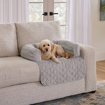 Large Gray Faux Fur 3-Sided Bolster Pet Bed Couch Protector