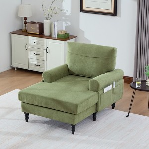 PAGED Single Sofa, Modern Chenille Chaise Lounge Recliner with Side Pockets and Wooden Legs, Sofas for Apartment, Living Room - 1 of 4