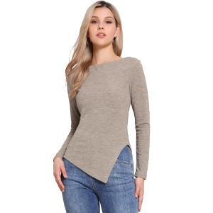 INSPIRE CHIC Women's Long Sleeve Boat Neck Irregular Casual Knit Sweater - 1 of 4