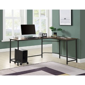 L-Shaped Computer Desk with Bevel Edge Design and Mobile CPU Holder - 1 of 4
