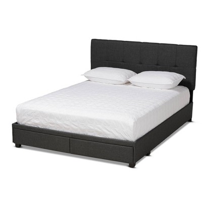 Queen Netti Fabric Upholstered 2 Drawer Platform Storage Bed Dark Gray/Black - Baxton Studio