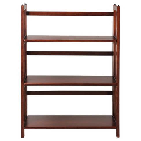 Folding 38 3 Tier Bookshelf stackable Walnut Flora Home Solid Wood No tool Assembly Modern Style Target