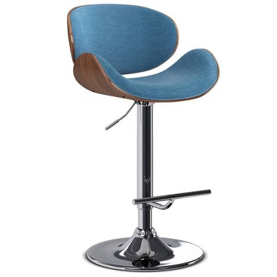 WyndenHall Avondale Bentwood Adjustable Swivel Bar Stool Blue Linen: Mid-Century Modern, Metal Legs, Polyester Upholstery