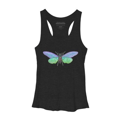 Women's Design By Humans Botanical Watercolor Cicada By MisoKnotty Racerback Tank Top