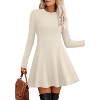 Ribbed Knit Sweater Dress for Women, Long Sleeve Crew Neck Fit and Flare A-Line Dress for Fall and Winter, Casual Office Wear Apricot - 2 of 4