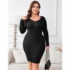 Coolmee Women's Plus Size Sweater Dress Long Sleeve Front Dress Women Ribbed Tummy Control Club Party Midi Dresses - 3 of 4