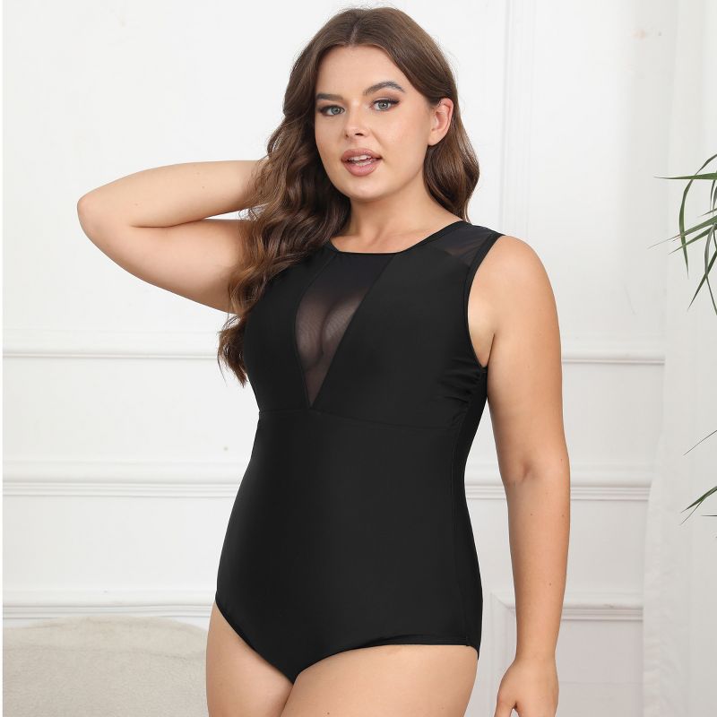 Women's Plus Size Mesh Crew Neck One Piece Swimsuit - Cupshe, 5 of 6