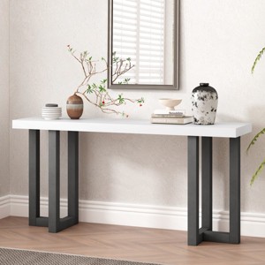 63" Geometric Console Table with Pine Veneer Top,Living Room Rectangle Table with Solid Pine Legs,American Entryway Furniture-Cuddlewood - 1 of 4