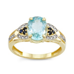 Designs By Gioelli 10K Yellow Gold Aquamarine, Sapphire And .1 cttw Diamond Ring - 1 of 3