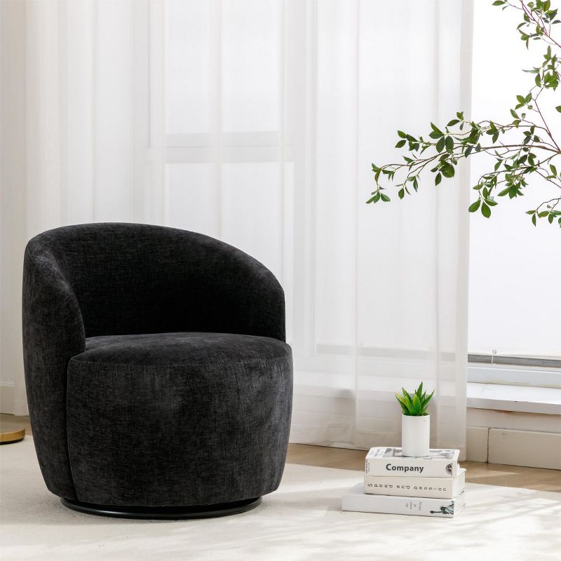 Fannie Chenille Swivel Accent Armchair Barrel Chair,25.60'' Wide Small Velvet Swivel Chair,360° Upholstered Swivel Barrel Chair-Maison Boucle‎, 4 of 11