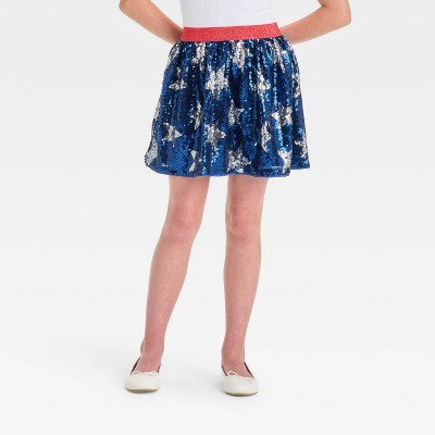 Girls' 4th of July Sequin Skirt - Cat & Jack™ Navy Blue