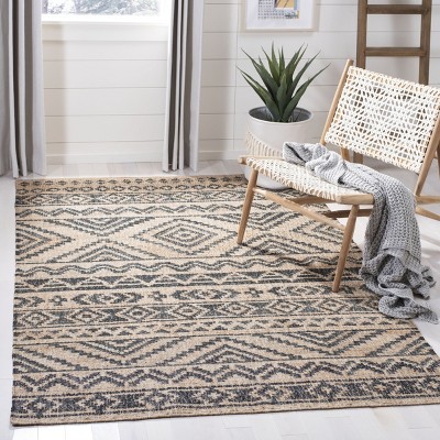 Handmade Black and Natural Wool Cotton Kilim Area Rug