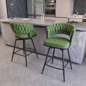 Gulches Modern 26" Linen Woven Bar Stool Set of 2, 360° Swivel with Black Legs, Upholstered Counter Chairs - 1 of 4