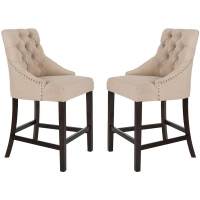 Eleni Beige Linen Tufted Wingback Counter Stools, Set of 2