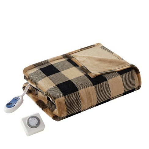 60 X 70 Oversized Electric Plush Throw Tan Buffalo Check : Target