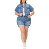 Agnes Orinda Women's Plus Size Short Sleeve Button-Down Cropped Denim Jean Jackets - 2 of 4