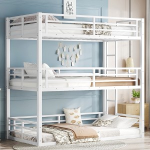 Twin Over Twin Over Twin Bunk Bed with Safety Guardrails - 1 of 4
