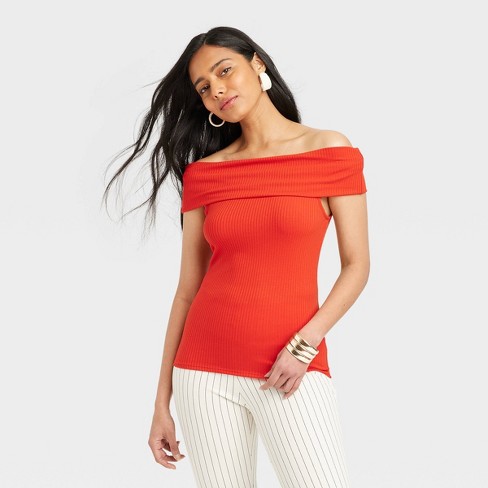 Cute red off the shoulder tops online