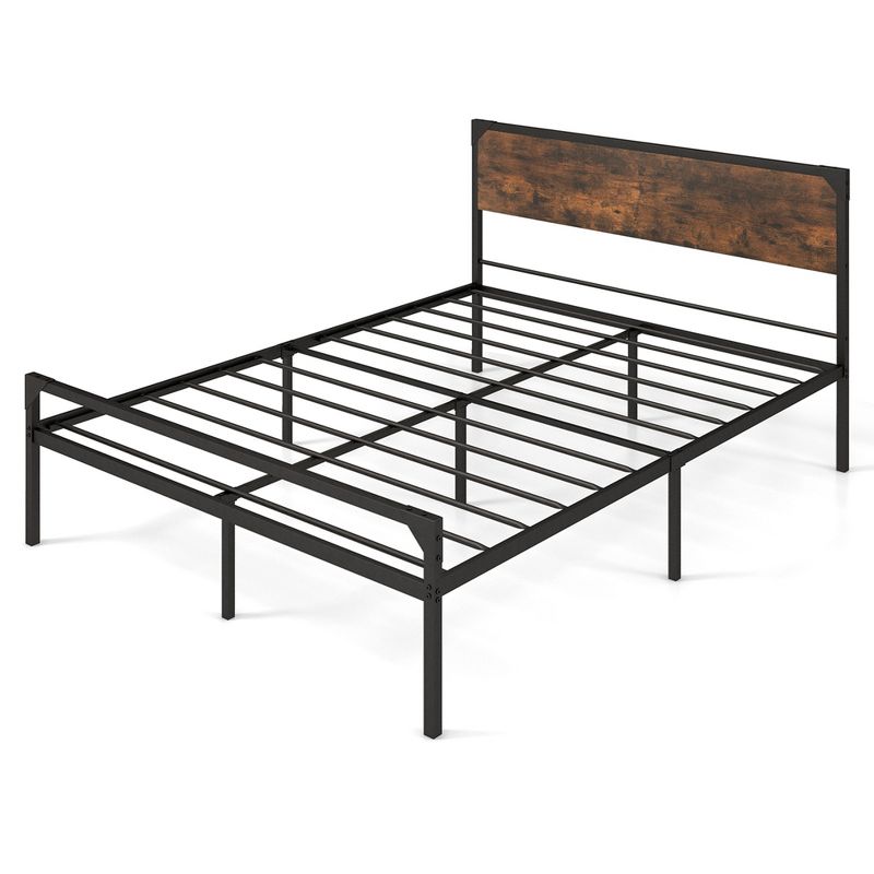 Costway Platform Full/Queen Bed with Rustic Headboard & Footboard Strong Metal Slat Support, 1 of 11