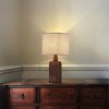 ALOADECOR 18''Farmhouse Traditional Natural Brown Solid Wood Base Table Lamp with Beige Fabric Shade for Bedroom Living Room - 2 of 4