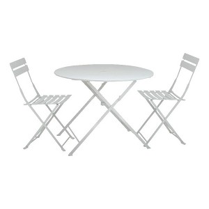 Carolina Living Bistro 30" Round Table Outdoor Set - Set of 3 - White - 1 of 4