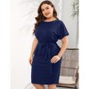Whizmax Women Plus Size Bodycon Elegant Midi Dress Peplum Business Work Office Sheath Pencil Cocktail Party Dress with Belt Navy Blue 2XL - 4 of 4