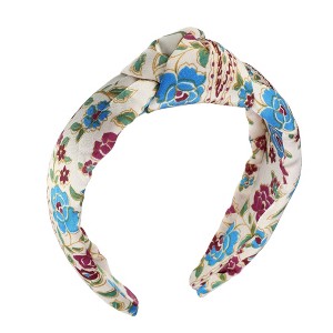 Unique Bargains Women's Floral Pattern Knotted Headband Beige 1 Pc - 1 of 4