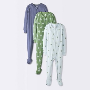 Baby Boys' 3pk Bears Tight Fit Sleep N' Play - Cloud Island™ Blue/Green - 1 of 4