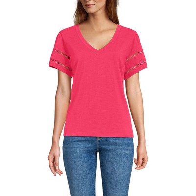 Lands' End Women's Slub Flutter Sleeve V-Neck T-Shirt