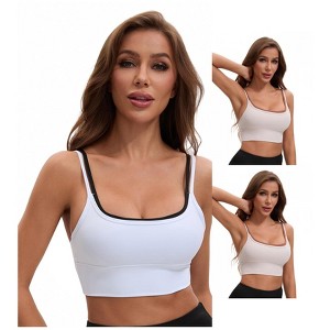 INSPIRE CHIC Women's Double Spaghetti Strap Longline Full Coverage Workout Padded Sports Bras 3 Packs - 1 of 4