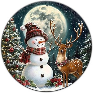 Lomsoe Christmas Snowman Tin Sign Vintage Round Metal Sign Wall Decor for Garage Home Living Room Bar Cafe Yard 8×8 Inch - 1 of 1