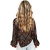 Amaryllis Women’s Black Floral Button Down Blouse with Balloon Long Sleeves Collar Neckline Lightweight - 3 of 4