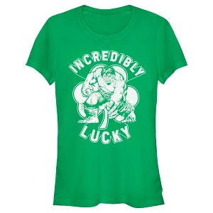 Juniors Womens Marvel St. Patrick's Day Hulk Incredibly Lucky Clover T-Shirt - 1 of 4