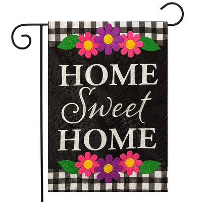 Home Sweet Home Black Burlap Garden Flag with Flowers