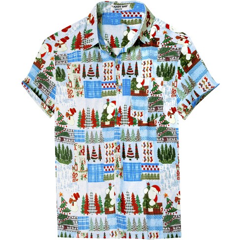 HAPPY BAY Men's Christmas Tree Hawaiian Shirts Short Sleeve Button Down Shirt Mens Vacation Gifts Shirts Casual Aloha Shirts for Men - image 1 of 4