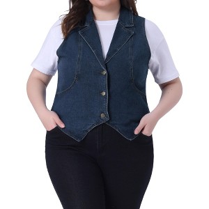 Agnes Orinda Women's Plus Size Sleeveless Lapel Casual Buttons Pockets Denim Vests - 1 of 4