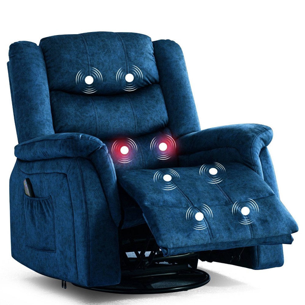 COMHOMA Recliner Chair with Heat and Massage 360 Degree Swivel Fabric Rocking Recliner Blue