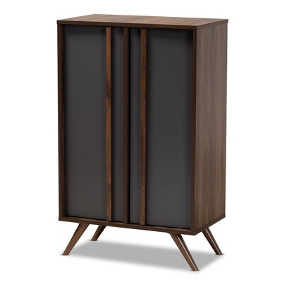 2 Door Naoki Two tone Wood Shoe Cabinet Gray walnut Baxton