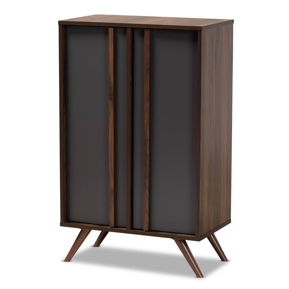 2 Door Naoki Two-Tone Wood Shoe Cabinet Gray/Walnut - Baxton Studio: Storage for Entryway, Holds 15 Pairs