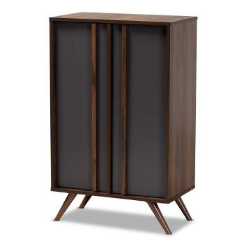 2 Door Naoki Two-Tone Wood Shoe Cabinet Gray/Walnut - Baxton Studio