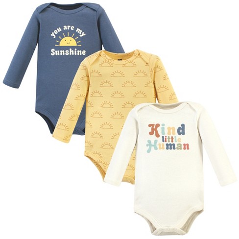 Hudson Baby Cotton Long-Sleeve Bodysuits, Kind Human 3 Pack, Preemie