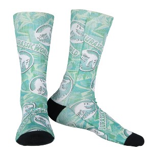Jurassic World Socks Men's Tropical Foliage Logo AOP Sublimated Crew Socks 1 Pair Fits Shoe Sizes 8-12 Green - 1 of 4