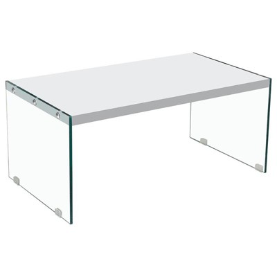 Hingham Rectangular Clear Glass Legs Coffee Table in White - Best Master Furniture