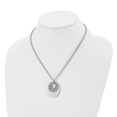 Chisel Stainless Steel Brushed and Flower Cutout Pendant on an 18" Cable Chain Necklace Plus a 2" Ext.