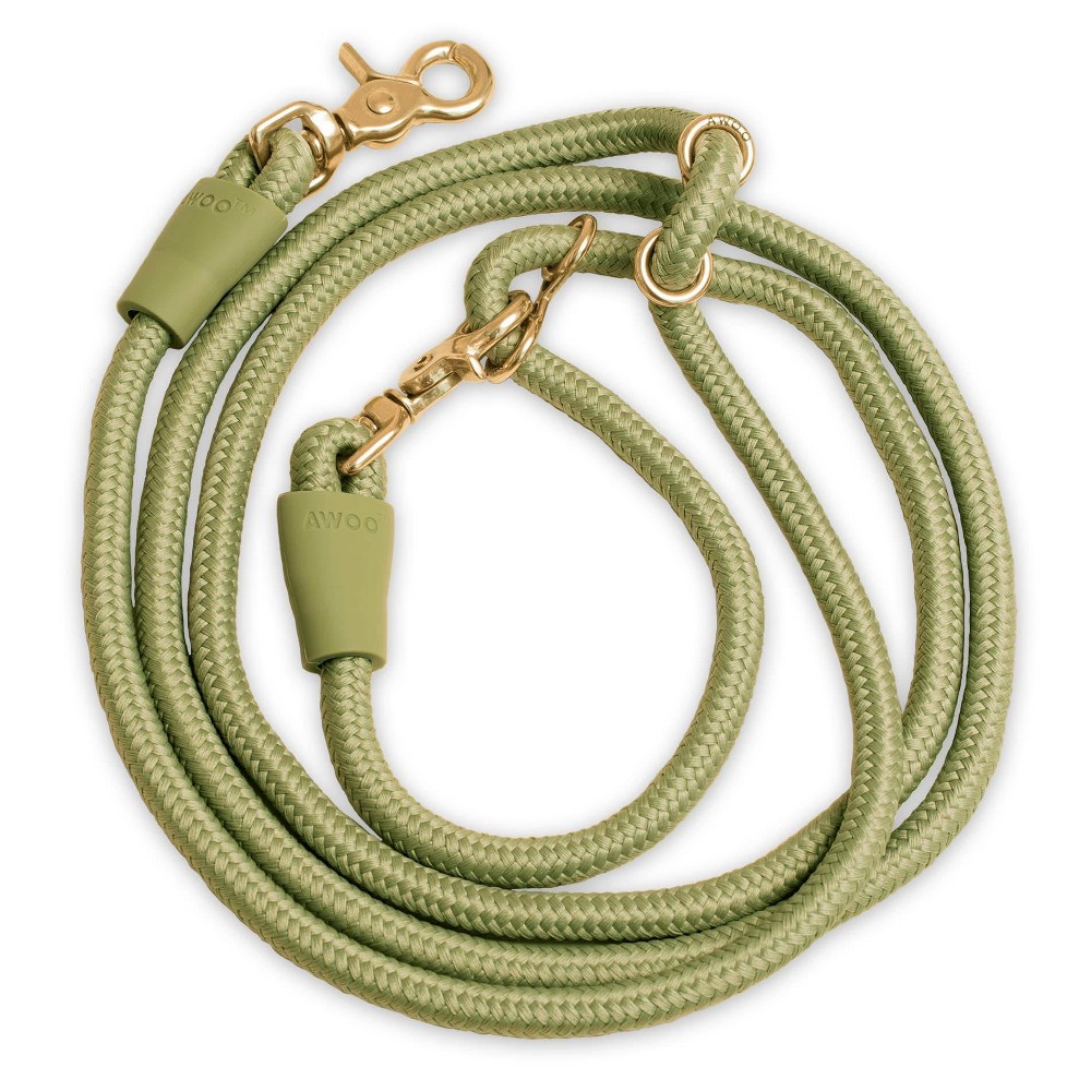 AWOO Infinity Hands-Free Multifunctional Recycled Dog Leash - 7ft - Olive