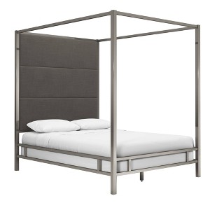 Queen Evert Black Nickel Canopy Bed with Panel Headboard Charcoal - Inspire Q, Grey