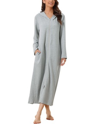 Cheibear Women's Zip Front Hooded House Dress Nightshirt Housecoat ...